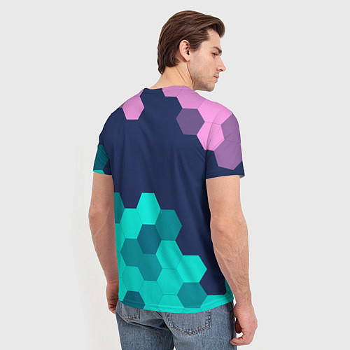 Мужская футболка ГЕНШИН ИМПАКТ на фоне узора из сот / 3D-принт – фото 4
