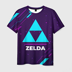 Мужская футболка Символ Zelda в неоновых цветах на темном фоне