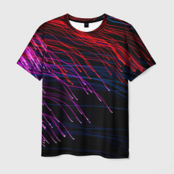 Мужская футболка Цветные неоновые линии на чёрном фоне Colored neon