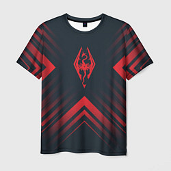 Мужская футболка Красный Символ Skyrim на темном фоне со стрелками