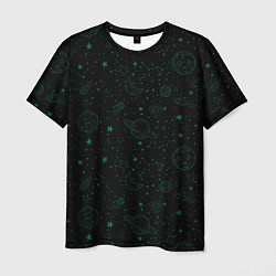 Мужская футболка Черный паттерн космические объекты