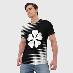 Футболка мужская Белый логотип Черный клевер на черном, цвет: 3D-принт — фото 2