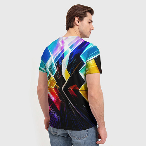 Мужская футболка Неоновая молния Абстракция Neon Lightning Abstract / 3D-принт – фото 4