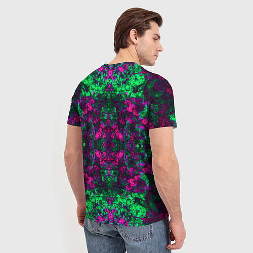 Мужская футболка Абстрактный зелено-малиновый симметричный узор / 3D-принт – фото 4