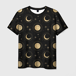 Мужская футболка Солнце луна звезды ночное небо космос астрономия
