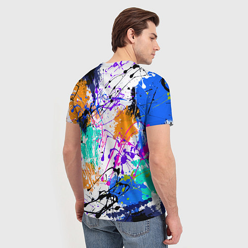 Мужская футболка Брызги и мазки разноцветных красок на белом фоне / 3D-принт – фото 4