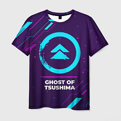 Мужская футболка Символ Ghost of Tsushima в неоновых цветах на темн