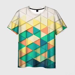 Мужская футболка Цветные объемные треугольники
