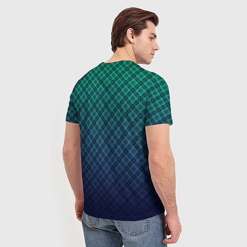 Мужская футболка Клетчатый узор на сине-зеленом градиентном фоне / 3D-принт – фото 4