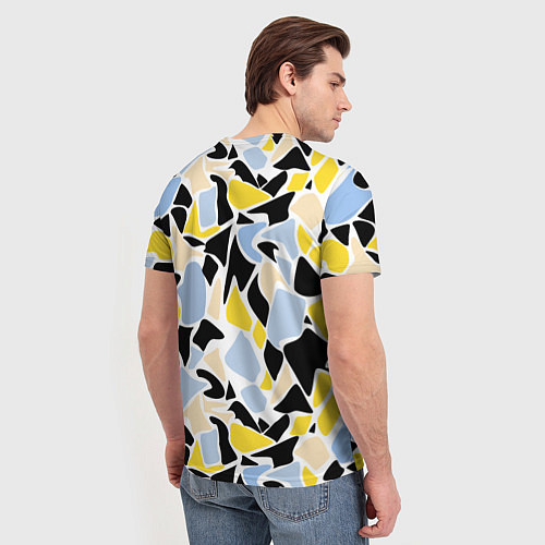 Мужская футболка Абстрактный узор в желто-голубых тонах на черном ф / 3D-принт – фото 4