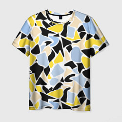 Мужская футболка Абстрактный узор в желто-голубых тонах на черном ф