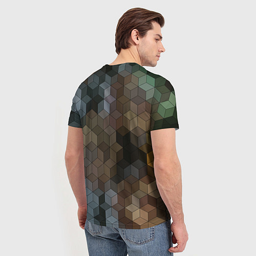 Мужская футболка Геометрический 3D узор в серых и коричневых тонах / 3D-принт – фото 4