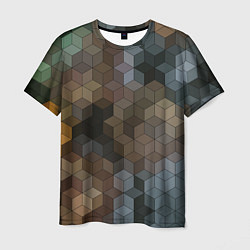 Мужская футболка Геометрический 3D узор в серых и коричневых тонах