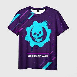 Мужская футболка Символ Gears of War в неоновых цветах на темном фо