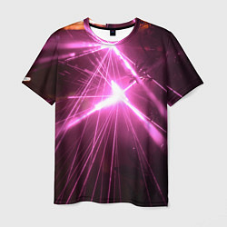 Мужская футболка Неоновые лазеры во тьме - Розовый