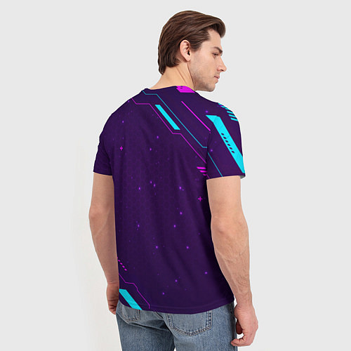 Мужская футболка Символ Fortnite в неоновых цветах на темном фоне / 3D-принт – фото 4