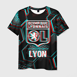 Мужская футболка Lyon FC в стиле Glitch на темном фоне