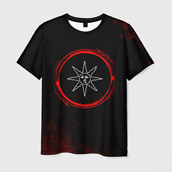 Мужская футболка Символ Dark Souls и краска вокруг на темном фоне