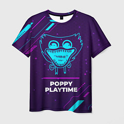 Мужская футболка Символ Poppy Playtime в неоновых цветах на темном