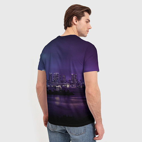 Мужская футболка Неоновый город с рекой - Фиолетовый / 3D-принт – фото 4