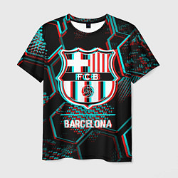 Мужская футболка Barcelona FC в стиле Glitch на темном фоне