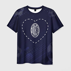 Мужская футболка Лого AC Milan в сердечке на фоне мячей