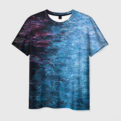 Мужская футболка Неоновые волны на воде - Синий