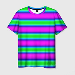 Мужская футболка Зеленый и фиолетовые яркие неоновые полосы striped