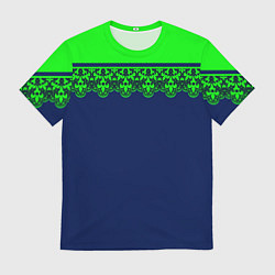 Мужская футболка Green Lace Зеленое кружево на темном синем фоне