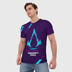 Футболка мужская Символ Assassins Creed в неоновых цветах на темном, цвет: 3D-принт — фото 2