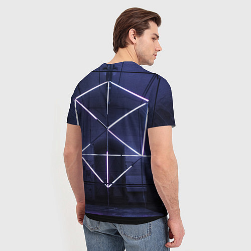 Мужская футболка Неоновый прерывистый куб во тьме - Фиолетовый / 3D-принт – фото 4
