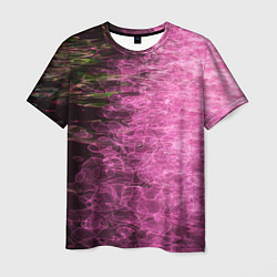 Мужская футболка Неоновые волны на воде - Розовый