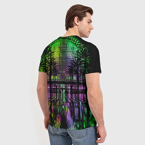Мужская футболка Неоновое здание ночью - Зелёный / 3D-принт – фото 4