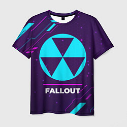 Мужская футболка Символ Fallout в неоновых цветах на темном фоне