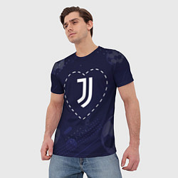 Футболка мужская Лого Juventus в сердечке на фоне мячей, цвет: 3D-принт — фото 2