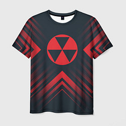 Мужская футболка Красный Символ Fallout на темном фоне со стрелками