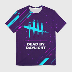 Мужская футболка Символ Dead by Daylight в неоновых цветах на темно