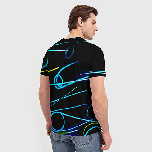 Мужская футболка Неоновые линии во тьме - Голубой / 3D-принт – фото 4