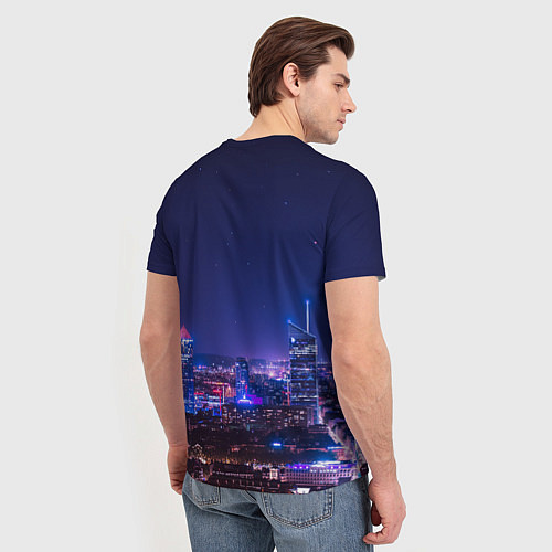 Мужская футболка Неоновый ночной город - Фиолетовый / 3D-принт – фото 4