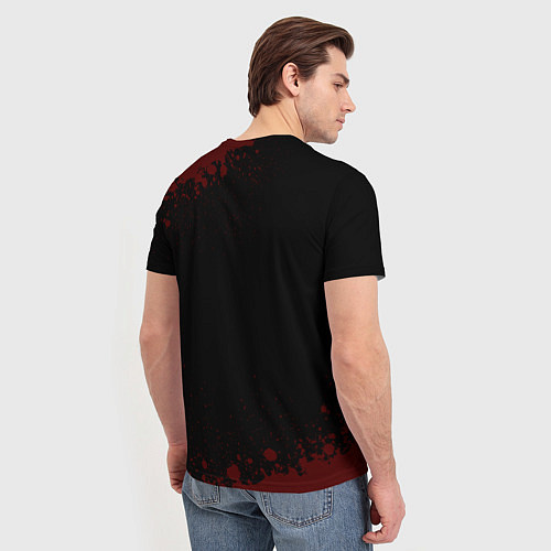 Мужская футболка Символ Roblox и краска вокруг на темном фоне / 3D-принт – фото 4