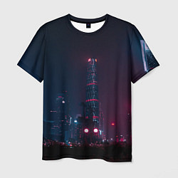 Мужская футболка Неоновый ночной город - Тёмно-розовый