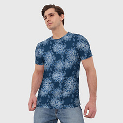Футболка мужская Темно-синий цветочный узор pattern, цвет: 3D-принт — фото 2