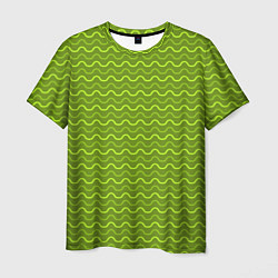 Футболка мужская Зеленые светлые и темные волнистые полосы, цвет: 3D-принт