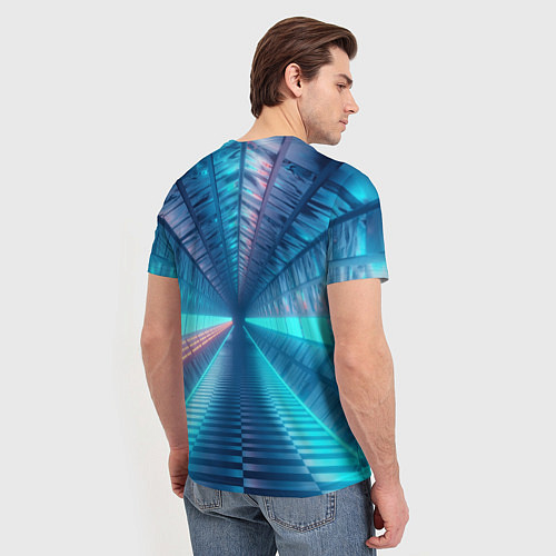 Мужская футболка Неоновый коридор лаборатории - Синий / 3D-принт – фото 4