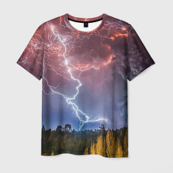 Мужская футболка Грозовые разряды молний над лесом