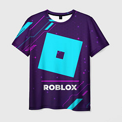 Мужская футболка Символ Roblox в неоновых цветах на темном фоне