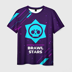 Мужская футболка Символ Brawl Stars в неоновых цветах на темном фон