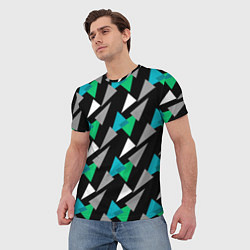 Футболка мужская Разноцветные треугольники на черном фоне, цвет: 3D-принт — фото 2