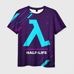 Мужская футболка Символ Half-Life в неоновых цветах на темном фоне