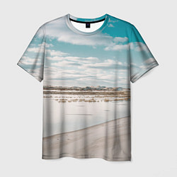 Футболка мужская Песочный пляж и водоём - Белый, цвет: 3D-принт